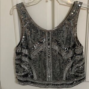 Art Deco  Silver Sequins Evening Top Sz S